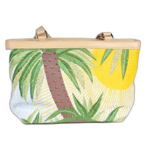 Kulanui of Hawaii Straw Woven Handbag with Palm Tree Design {EX-}